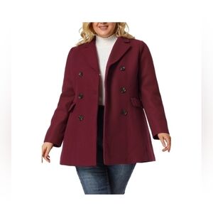 Agnes Orinda Plus Size Winter Warm Double Breasted Mid-Length Coat